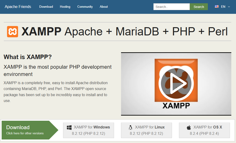 XAMPP download page (screenshot)