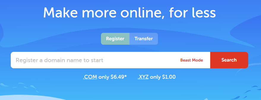 Search and register domain screenshot